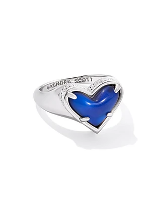 Framed Ari Heart Silver Band Ring Mood Stone