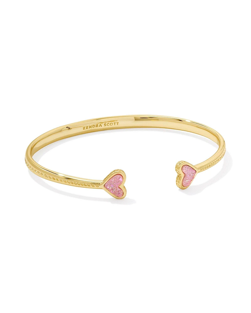 Framed Ari Heart Gold Cuff Bracelet in Light Pink Drusy