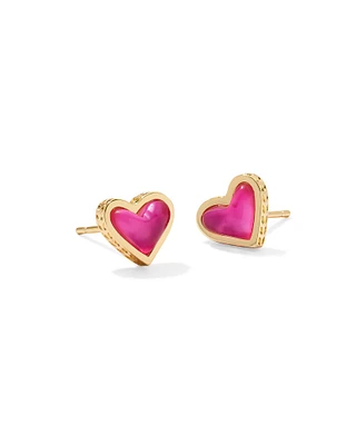 Framed Ari Heart Gold Stud Earrings Mood Stone