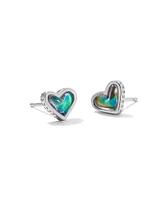 Framed Ari Heart Silver Stud Earrings in Mood Stone