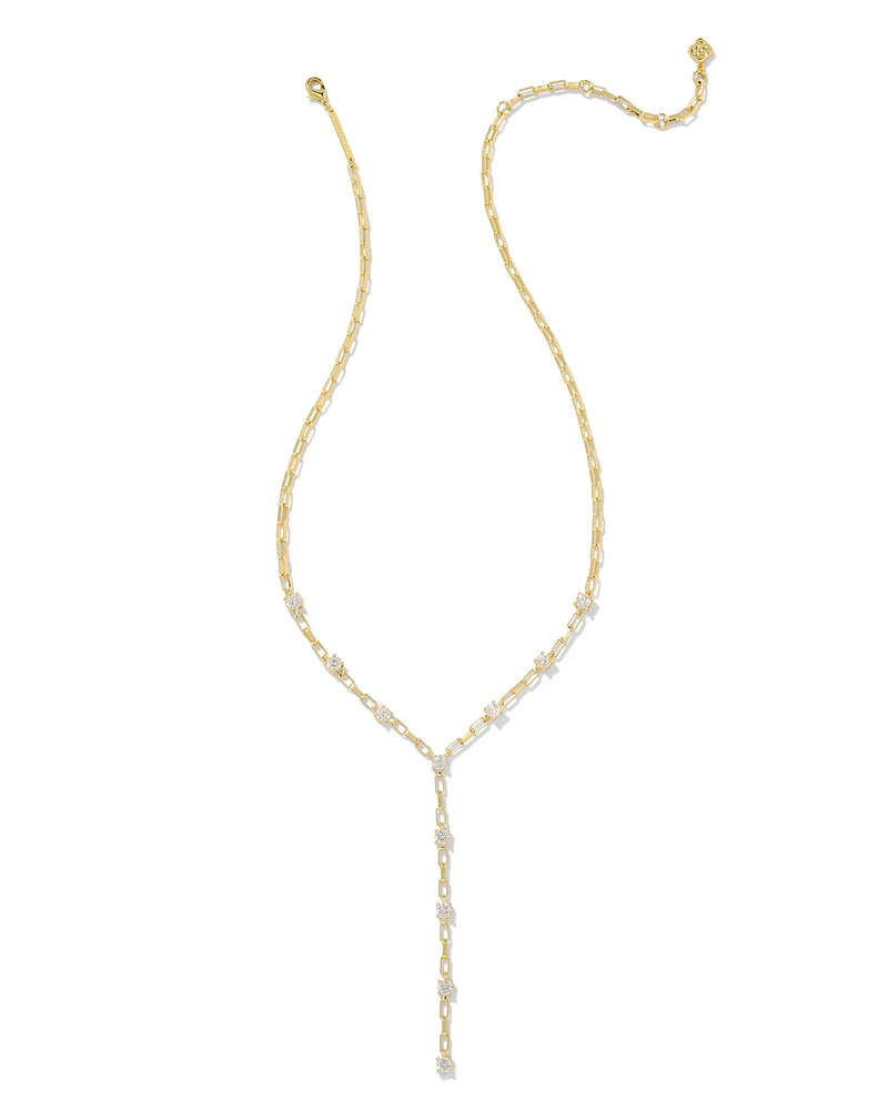 Lexi Gold Y Necklace White Crystal