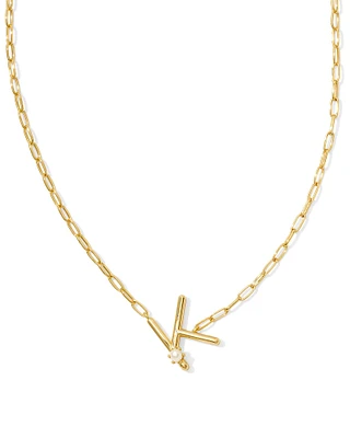 Pearl Gold Letter K Short Pendant Necklace in Freshwater Cultured Pearl