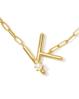 Pearl Gold Letter K Short Pendant Necklace in White Pearl