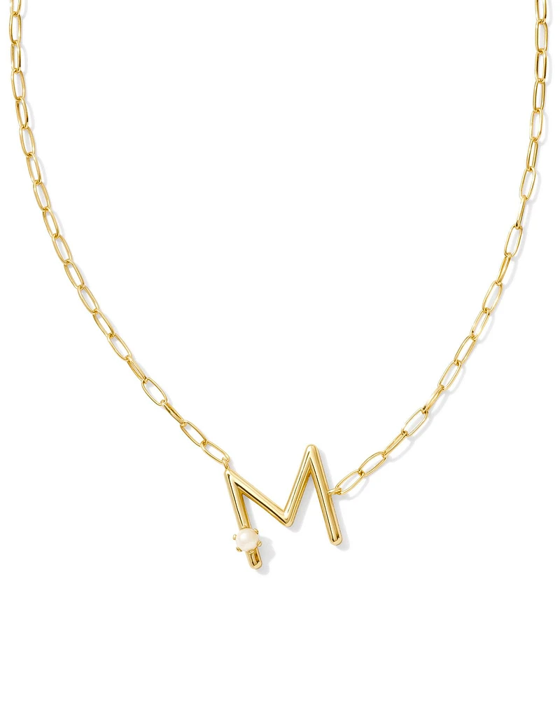 Pearl Gold Letter M Short Pendant Necklace in Freshwater Cultured Pearl