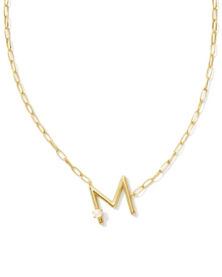 Pearl Gold Letter M Short Pendant Necklace in Freshwater Cultured Pearl