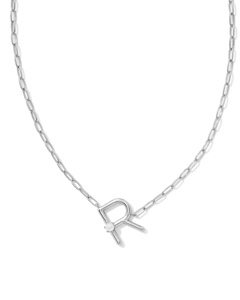 Pearl Silver Letter R Short Pendant Necklace in Freshwater Cultured Pearl