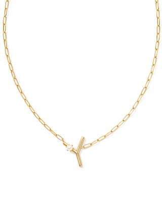 Pearl Gold Letter Y Short Pendant Necklace in Freshwater Cultured Pearl