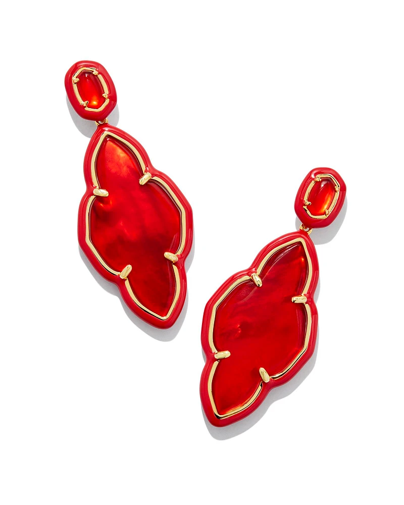 Abbie Gold Enamel Frame Statement Earrings in Red Illusion