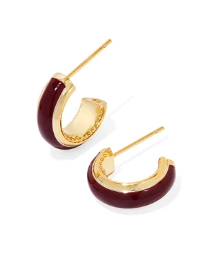 Ainsley Gold Huggie Earrings Red Enamel