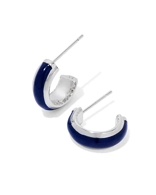 Ainsley Silver Huggie Earrings in Navy Enamel