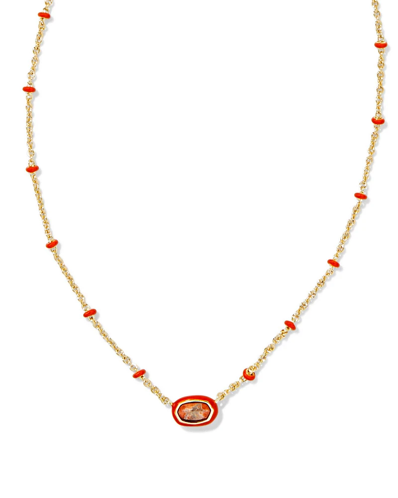 Mini Elisa Gold Enamel Frame Short Pendant Necklace Navy Mother-of-Pearl