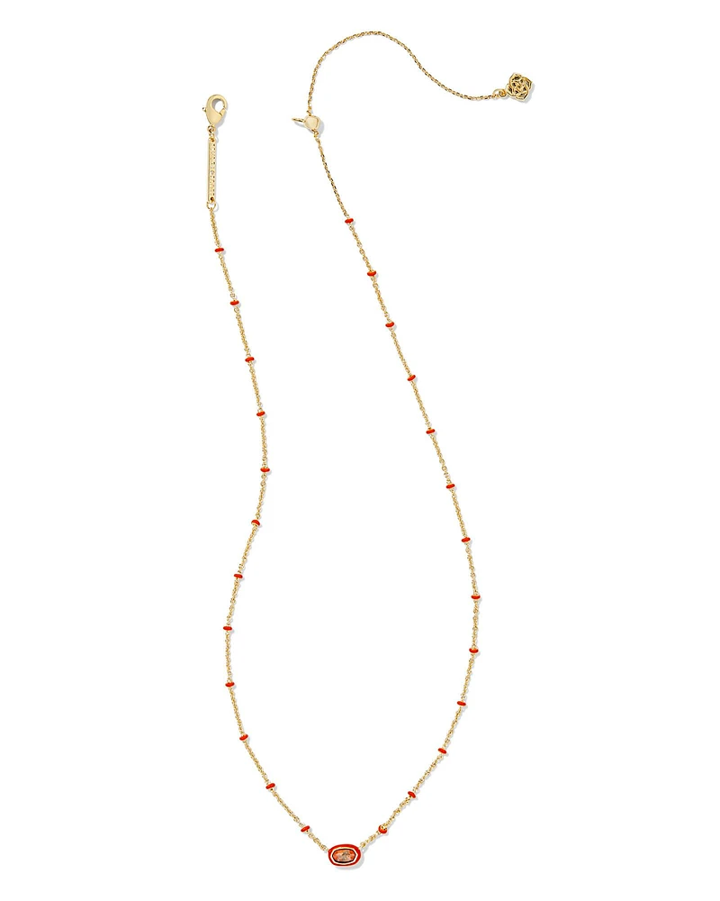 Mini Elisa Gold Enamel Frame Short Pendant Necklace White Mother-of-Pearl