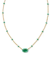 Mini Elisa Gold Enamel Frame Short Pendant Necklace Emerald Illusion