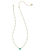 Mini Elisa Gold Enamel Frame Short Pendant Necklace in Emerald Illusion