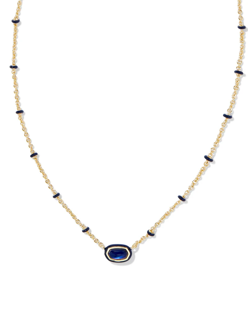 Mini Elisa Gold Enamel Frame Short Pendant Necklace Navy Mother-of-Pearl