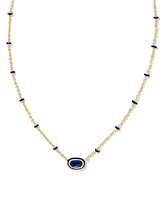 Mini Elisa Gold Enamel Frame Short Pendant Necklace Navy Mother-of-Pearl