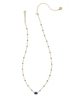 Mini Elisa Gold Enamel Frame Short Pendant Necklace Navy Mother-of-Pearl