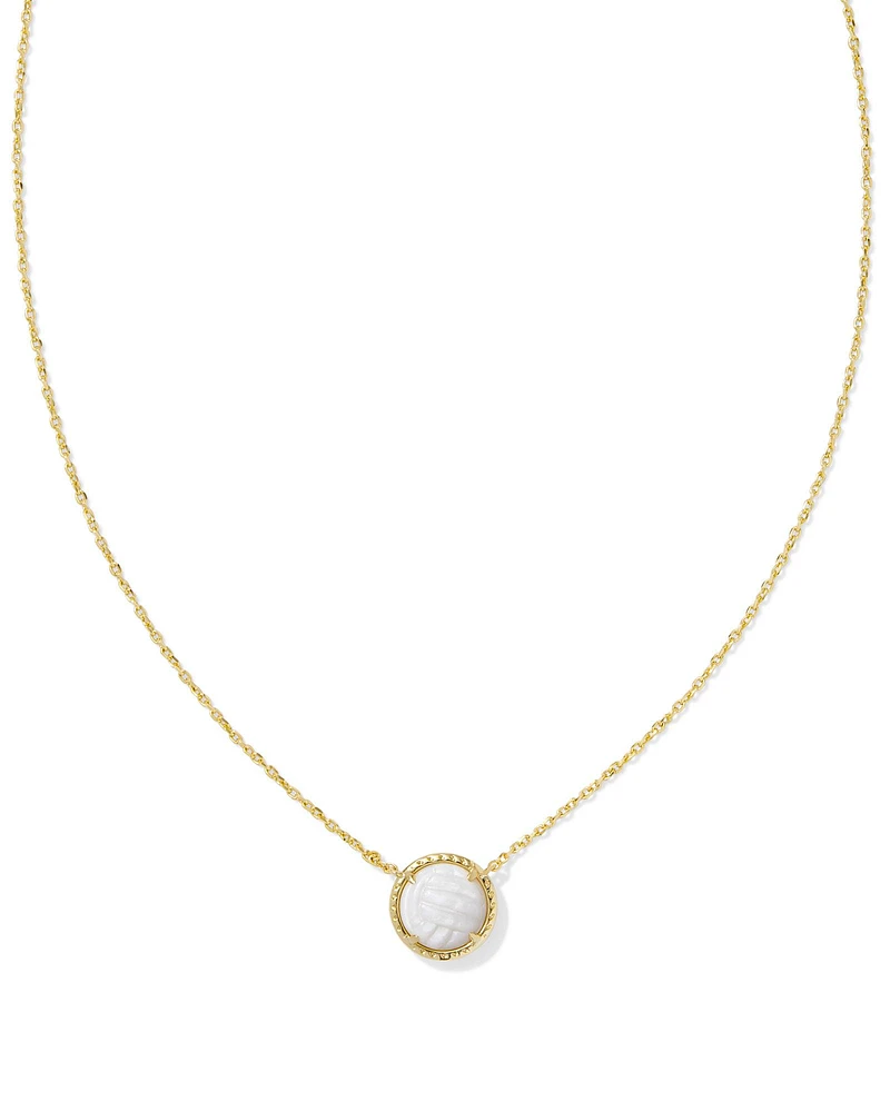 Volleyball Gold Short Pendant Necklace in White Mother-of-Pearl