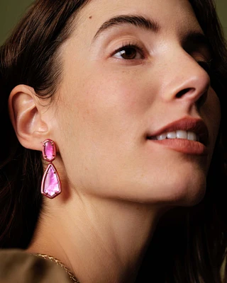 Camry Gold Enamel Frame Statement Earrings in Marbled Amber Illusion