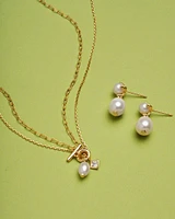 Eve Gold Chain Multi Strand Necklace in White Pearl