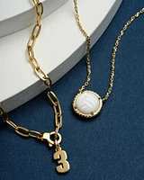 Volleyball Gold Short Pendant Necklace in White Mother-of-Pearl