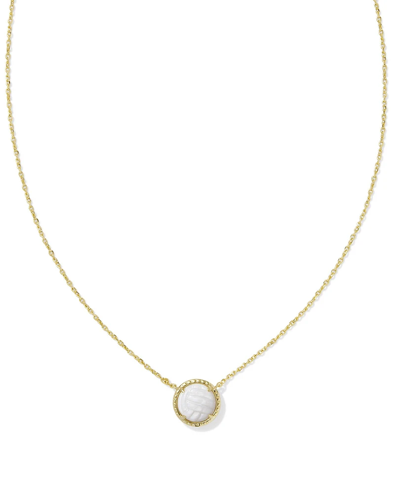 Volleyball Gold Short Pendant Necklace White Mother-of-Pearl