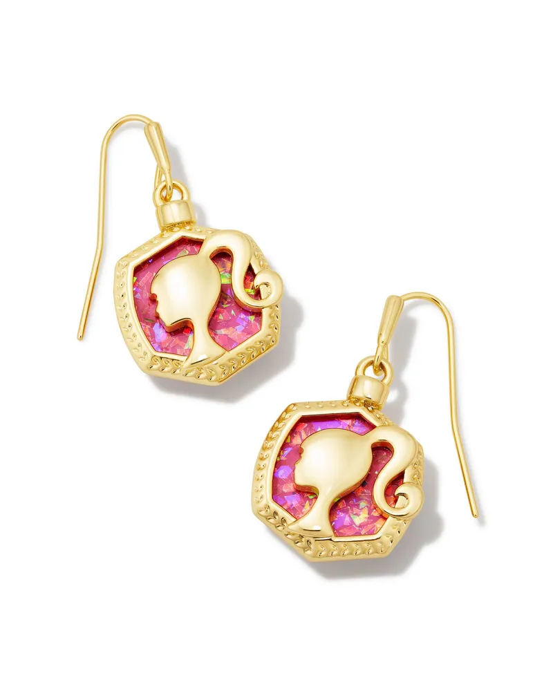 Kendra Scott Barbie™ x Kendra Scott Gold Drop Earrings in Pink Iridescent  Glitter Glass