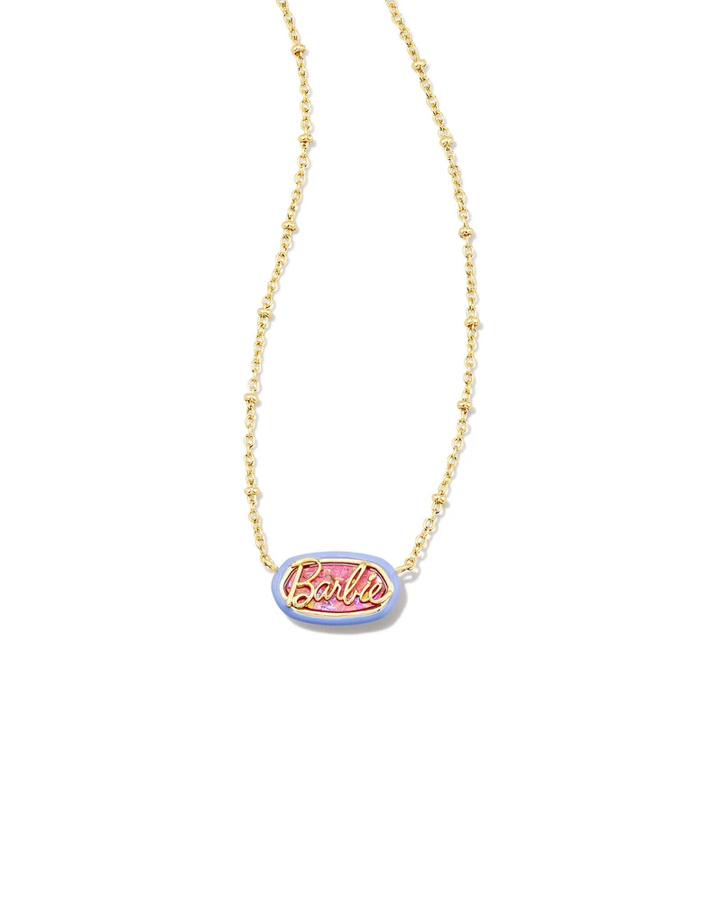 Barbie™ x Kendra Scott Gold Elisa Satellite Reversible Necklace in Pink Iridescent Glitter Glass