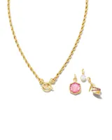 BARBIE PEARL CHARM NCK GLD PNK IRDSCNT GLTR GLS