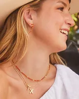 Britt Gold Thin Beaded Hoop Earrings in Agate