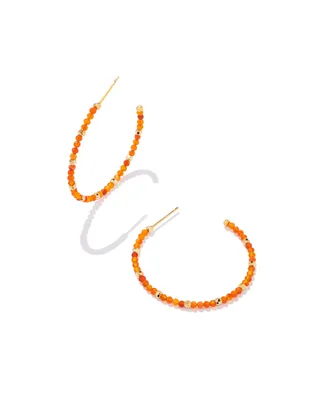 Britt Gold Thin Beaded Hoop Earrings in Orange Agate