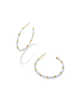 Britt Gold Thin Beaded Hoop Earrings in Periwinkle Cat’s Eye