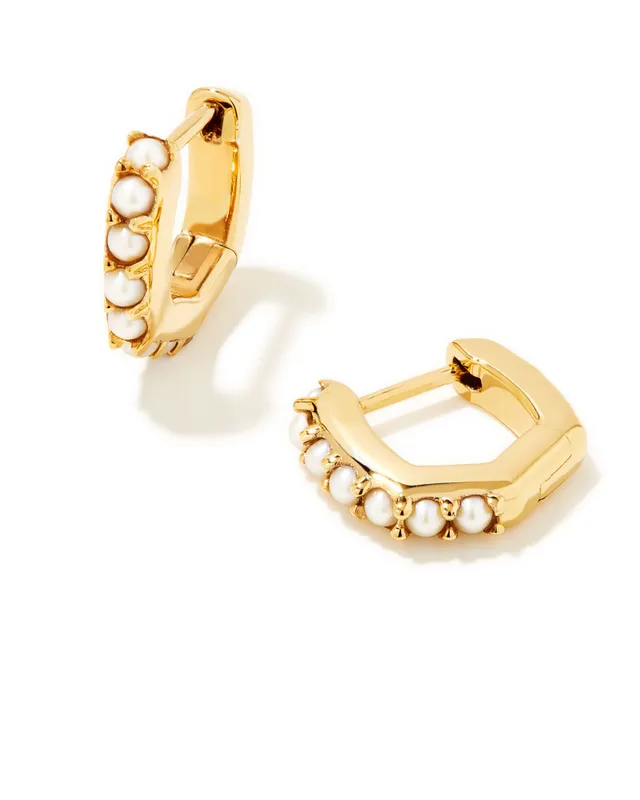 Davie 18k Gold Vermeil Pave Stud Earrings in White Diamond