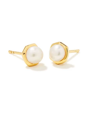 Davie Pearl 18k Gold Vermeil Stud Earrings in White Pearl