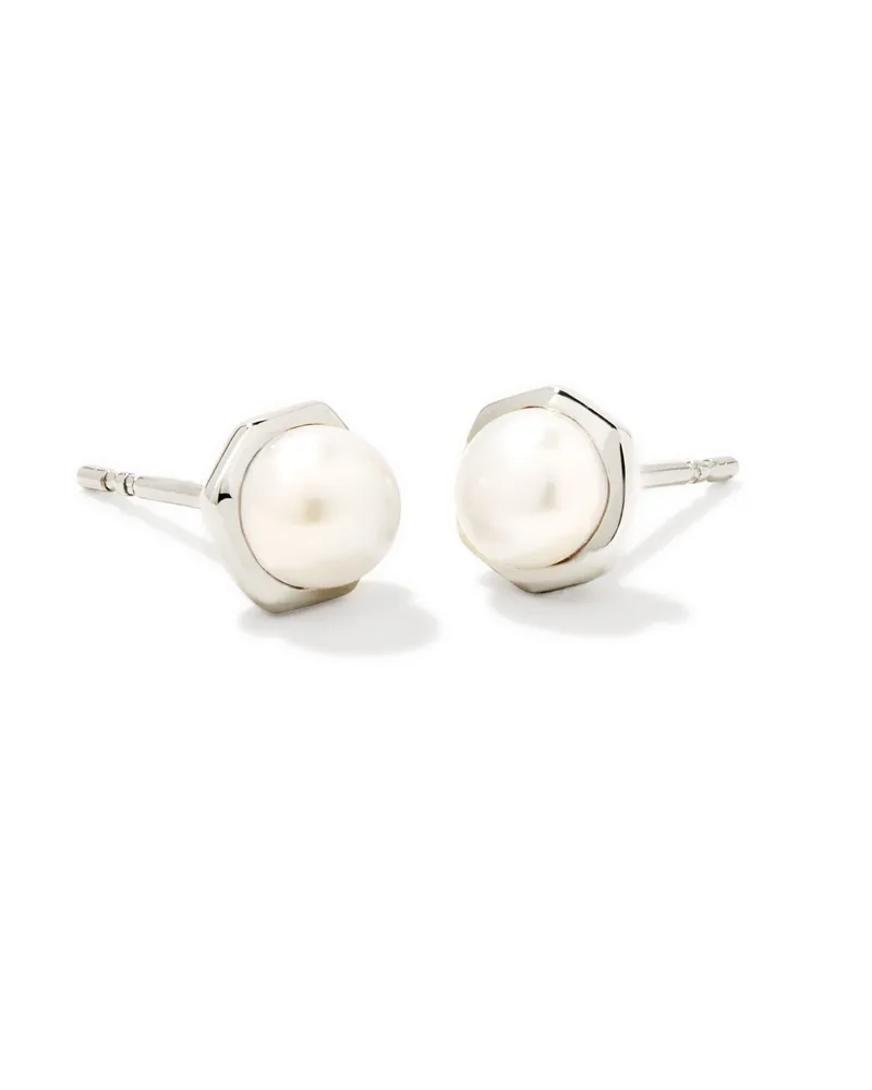 Davie Pearl Sterling Silver Stud Earrings in White Pearl