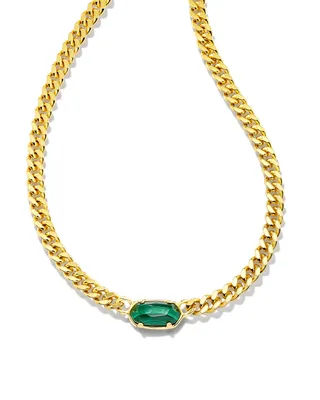 Elisa 18k Gold Vermeil Curb Chain Necklace in Green Malachite