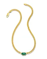 Elisa 18k Gold Vermeil Curb Chain Necklace in Green Malachite
