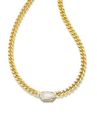 Elisa 18k Gold Vermeil Curb Chain Necklace in Rainbow Moonstone