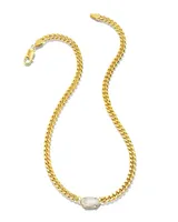 Elisa 18k Gold Vermeil Curb Chain Necklace in Rainbow Moonstone