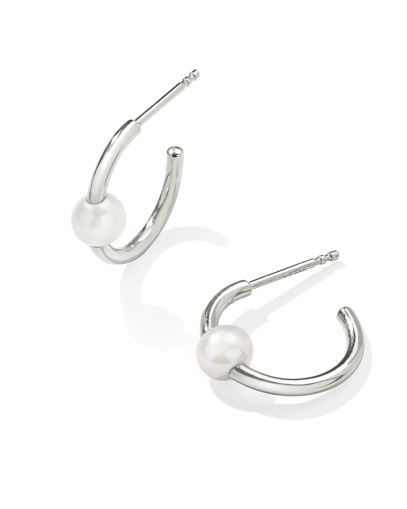 Emmaline Sterling Silver Huggie Earrings White Pearl