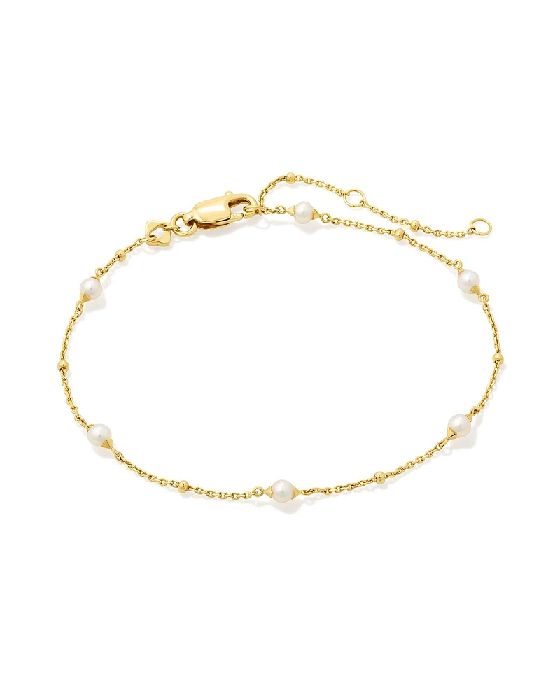 Emmaline Sterling Silver Delicate Chain Bracelet White Pearl