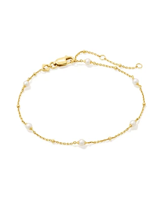 Emmaline Sterling Silver Delicate Chain Bracelet White Pearl