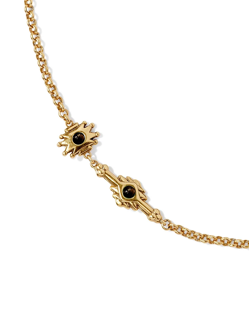 Shera Vintage Gold Long Strand Necklace Teal Mix
