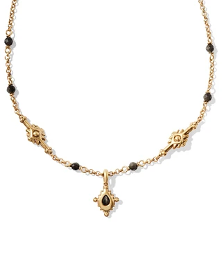 Shera Vintage Gold Short Pendant Necklace Variegated Dark Teal Magnesite