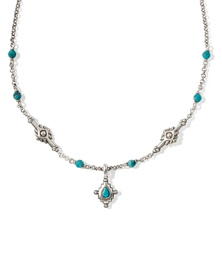 Shera Vintage Silver Short Pendant Necklace in Variegated Dark Teal Magnesite