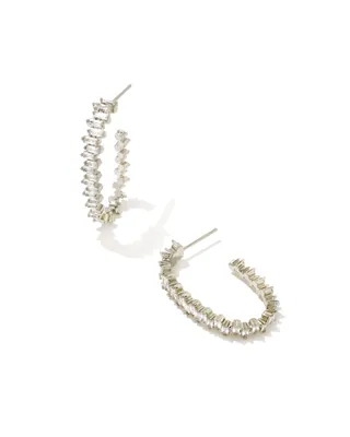 Juliette Silver Oval Hoop Earrings in White Crystal