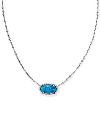 Elisa Vintage Silver Bamboo Frame Short Pendant Necklace Variegated Indigo Magnesite