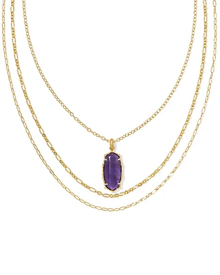 Elle Vintage Gold Bamboo Frame Triple Strand Necklace Sage Serpentine
