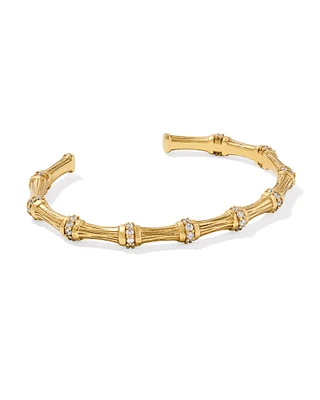 Maura Vintage Gold Bamboo Cuff Bracelet in White CZ