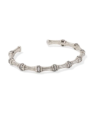 Maura Vintage Silver Bamboo Cuff Bracelet in White CZ
